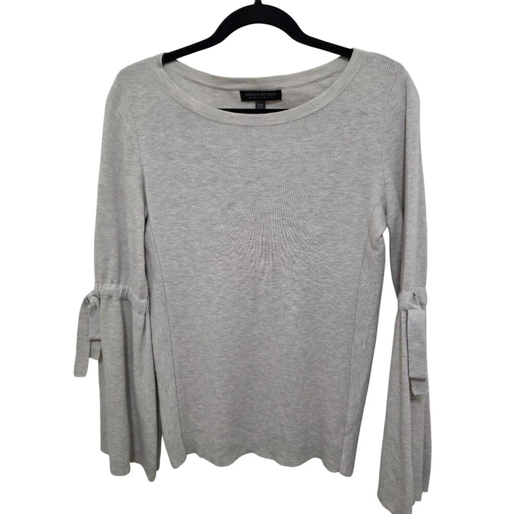 Banana Republic Women's XS Gray/Cream Extra Fine Merino Wool Sweater‎ Tie Detail